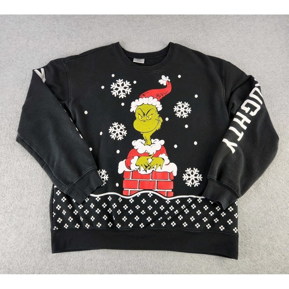 Grinch Holiday Sweatshirt Womens XL Christmas Naughty Winter Crew Neck Shirt